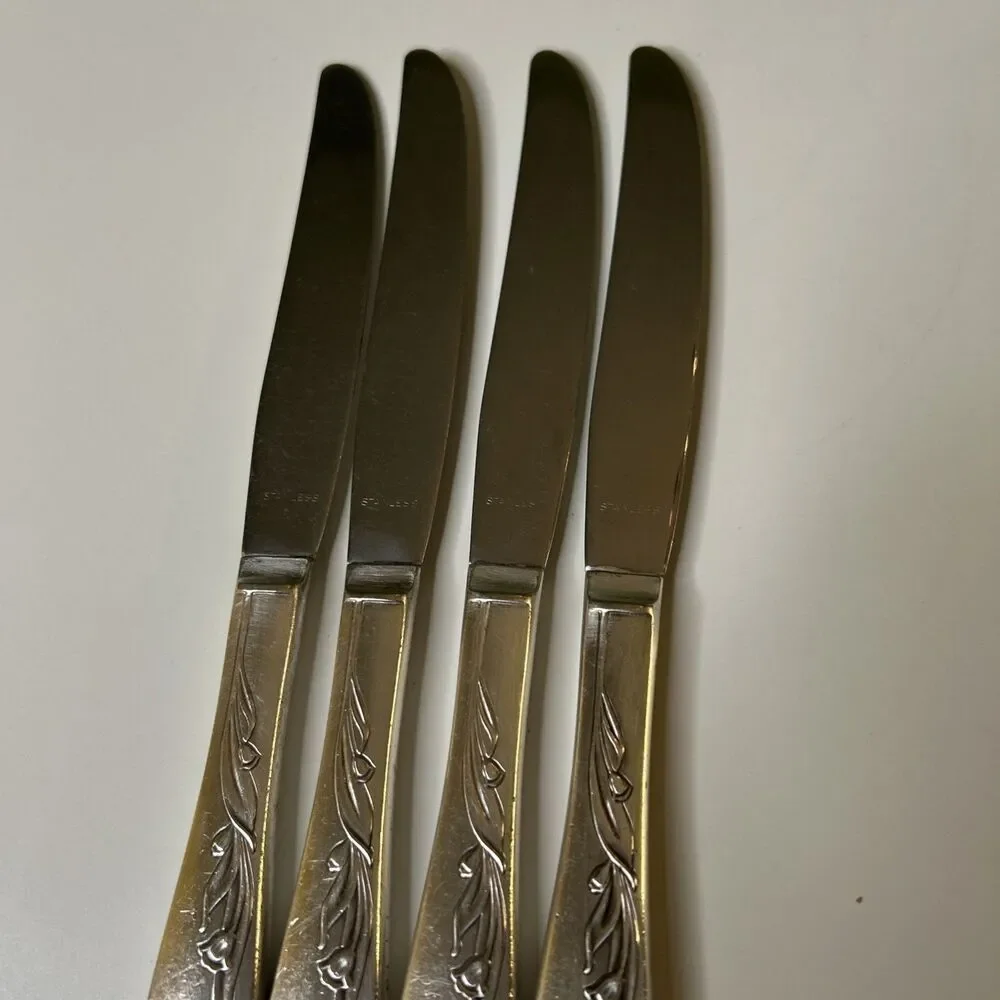 Vintage Stainless Steel Flatware Dinner Knife Knives Set Of 4 lightweight